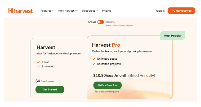 Harvest Pricing